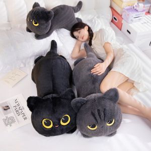 JOJO CASTLE 50/70/90cm Cute Black Cat Pillow Soft Grey Cat Plushie Office Nap Cat Pillow Cushion Toy Stuffed Pause Bed Sleep Pillow Home Decor Gift Doll 猫抱枕