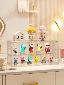 Figure Acrylic Display Box Transparent 2 Tier Stackable PopMart Doll Blind Box Labubu Storage Box Organizer Rack Case