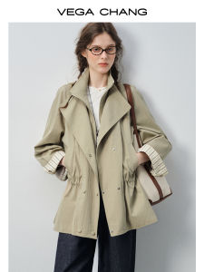 VEGA CHANG | Áo Khoác Trench Coat Dáng Rộng Đa Năng Cho Nữ Có Đai Ngang Phối Sọc