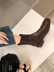 Genuine Leather ~ Brown Boots Skinny Boots Women 2024 New Arrival Fall and Winter Platform Martin Boots Square Toe Chelsea Booties