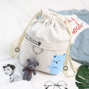 K-style Backpack New Arrival Womens Artsy Drawstring Pull String Canvas Messenger Bag Casual Easiest for Match Male and Female Students Backpack Fashion