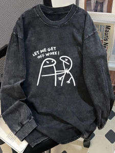 เสื้อยืดแขนยาวผู้ชายสไตล์อเมริกัน ผ้าฝ้ายแท้ ทรงหลวม ทรงหลวม เสื้อเชิ้ตทรงพื้นฐาน สไตล์ย้อนยุค เสื้อเชิ้ตคอตตอนแท้ ทรงหลวม แขนยาว