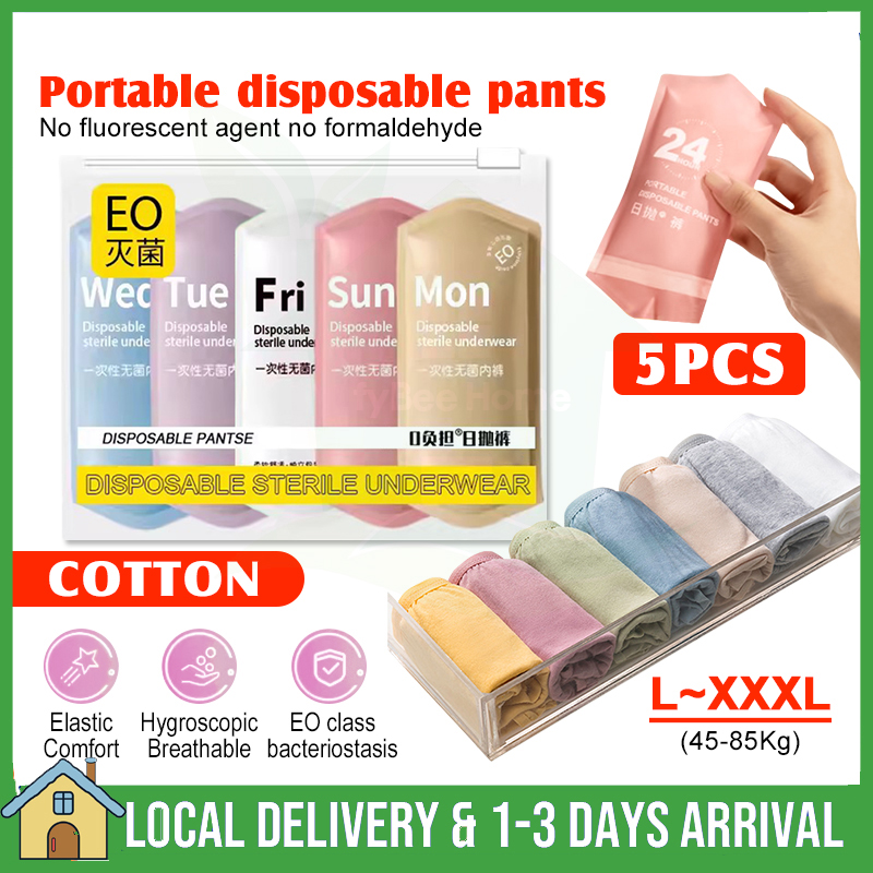 一次性内裤女 5PCS Disposable Panties Woman Ladies Pure Cotton Sterile Underwear Travel Trip Shorts Portable Maternity Panty Underwear Seluar Dalam Pakai Buang Wanita