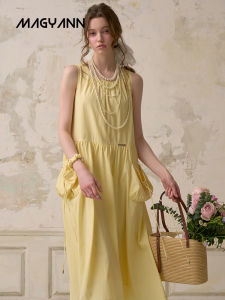 Elegant Long Dress Designer Original Summer 2025 round Neck Loose Drawstring Pocket Dress Womens Fashion Polyester Nylon