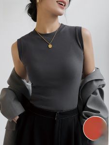 MiiOW | Áo vest không tay màu xám MiiOW dành cho nữ mùa hè 2025 Áo khoác ngoài thường ngày bằng cotton và polyester có thiết kế cổ tròn