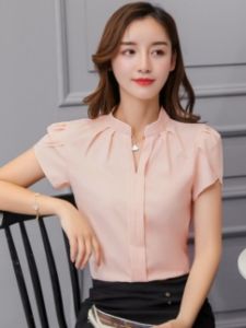 เสื้อเชิ้ตผู้หญิงสไตล์เกาหลีทรงเข้ารูปแขนสั้นคอกลมแฟชั่นฤดูร้อน 2025 ทรงเข้ารูป คอกลม ทรงเข้ารูป ลำลอง เสื้อเชิ้ตผู้หญิง