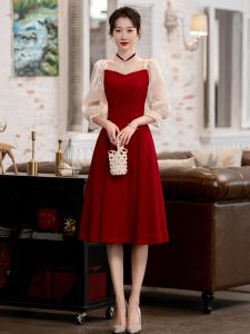Red High Waist Short Sleeve Womens Dress Luxury Elegant Slimming Wedding Gown Casual Daily French Style Skirt for Adults