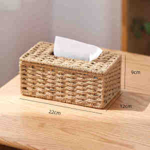 Woven Tissue Storage Box Imitation Rattan Woven Grass Tissue Box Luxury Tissue Paper Holder Home Living Room Table Decoration