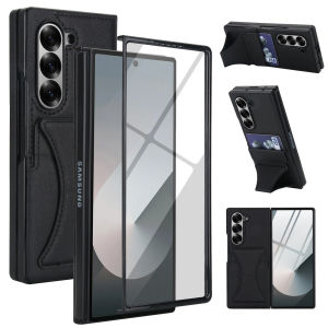 szhaiyu | Leather Wallet Cards Solt Phone Case For Samsung Galaxy Z Fold 8 7 6 5 4 Ultra Kickstand Tempered Glass Screen Protector Cover