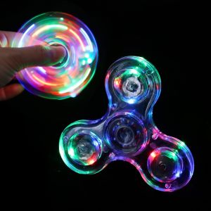 Crystal Luminous LED Light Fidget Spinner Hand Top Spinners Glow in Dark EDC Stress Relief Toys Kinetic Gyroscope for Children