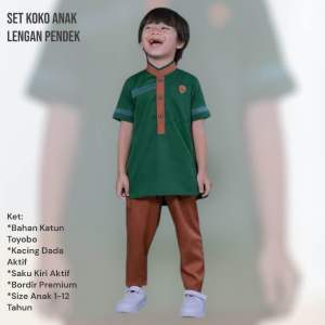 Setelan Koko Bordir Anak Laki Laki usia 1-12 tahun Lengan Pendek kawan Muslim