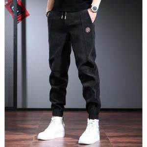 Slim Fit Thickened Fleece Lined Corduroy Mens Casual Pants Cuffed Winter Youth Fashion Long Trousers Casual Wear
