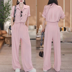 Shalldoer | French Elegant Fashion Short Sleeve Romper Womens Set Summer New Slimming Collared Onesie Ensemble Polyester Fiber Round Neck