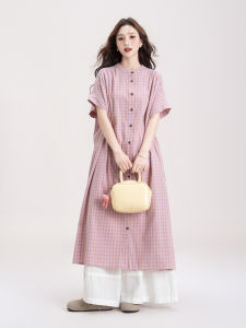 SHANGWEILUO | Bộ Đồ Lỏng Mỏng Plaid Màu Hồng Ngọt cho Mùa Hè