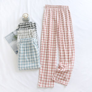 Summer Thin Pure Cotton Plaid Sleepwear Womens Casual Home Pants Large Size Autumn Winter Long Trousers Comfortable Home Clothes