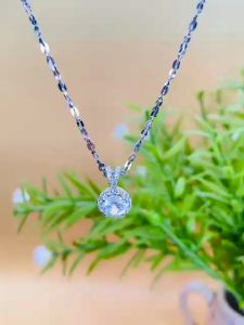 Dây chuyền bạc ý S925 xi bạch kim kiểu tròn móc nhỏ dài 45cm Mặt dây chuyền bạc tròn nhỏ đá CZ hoặc Kim cương moissanite Mỹ D/FL kiểm định GRA chủ 6li5 Vòng cổ nữ bạc S925 đẹp thiết kế thanh lịch và đẳng căp - KIM LỘC PHÁT DTM01