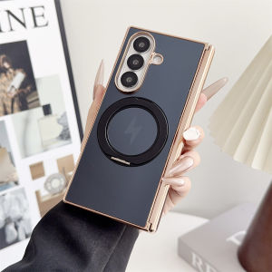 Plating Hinge Protection Magnetic Phone Case for Samsung Galaxy Z Fold 7 6 5 4 Rotating Holder for Magsafe Wireless Charge Cover