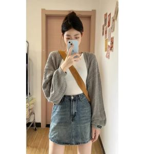 HUOLISI | Lightweight Knitted Gray Openwork Loose Bat-sleeve Sun-protection Blouse