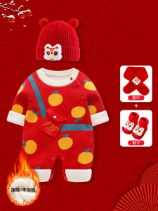 Red Festive New Year Baby Girl Clothes Autumn Winter Celebration Outfit 1 Year Old Birthday Dress Combed Cotton Romper