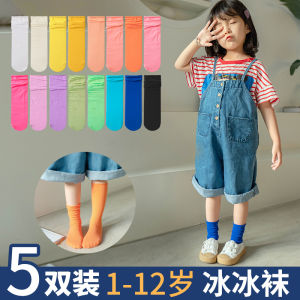 Girls Summer Thin Medium Tube Socks Childrens Korean Style Colorful Over-The-Calf Baby Ultra-Thin Dopamine Nylon Tights