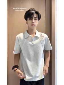 ZHUOCAN | Áo Polo Tay Ngắn Cổ Rib Thêu Patchwork