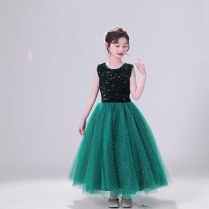 Summer Sleeveless Baby Girls Long Dress Flower Mesh Embroidery Christmas Ball Gown Wedding Dresses For Kids Princess Teenagers Noble Catwalk Costumes for for 4 5 6 7 8 9 10 11 12 13 14 Year Old Ball Gown Dress