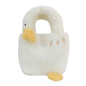 5TH Cute Big White Goose Ladies Tote Bags Soft Plush Female Hand Bag Fashion Casual Simple Portable Autumn Winter for Teenage Girls