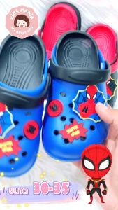 รองเท้าแตะหัวโตสำหรับเด็ก ลายสไปร์เดอร์แมน Spiderman มีสายรัดข้อเท้า งานเกรดพรีเมียม เนื้อรองเท้าทำจากไฟล่อน  ขนาด 30-35