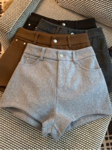 GUZILIAN | Retro High-Waist Woolen Shorts Fashionable Slimming A-Line Pants
