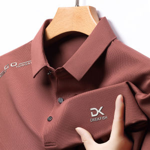 2024 Summer Mens Luxury Brand New Letter Printed Ice Silk Polo Shirt Trendy Business Casual Traceless Lapel T-shirt  Mens Top