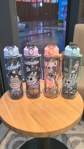 [Ready Stock] Botol Air Kanak-Kanak Kuromi / Labubu 800ml – Comel Kalis Tumpah & BPA Free | Botol Minum Dengan Straw + Tali Sling | Sesuai untuk Sekolah & Travel