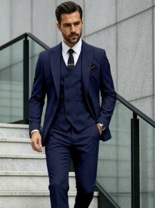 Mens 3 Piece Peak Lapel Suit Set Double Breasted Vest Matching Buttons Slim Fit Wedding Groom Size XS-3XL