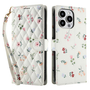 Floral Flip Cover Phone Case for Apple iPhone 17 pro Max Card Insertion Protective Design Small Fresh Style TPU+PU Material