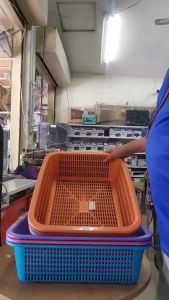 ตะกร้าพลาสติก ทรงสี่เหลี่ยม รุ่น 301-AB ขนาด กว้าง 20 x ยาว 38 สูง 11 ซม. หน้าพิเศษ #ร้านมาร์ยอง