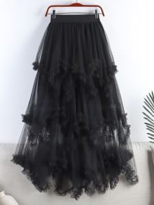 Sweet Asymmetrical Tulle Skirt 2024 New Arrival High Waist Mid Length Long Length A- line Bubble Fairy Cake Dress Skirt for Women