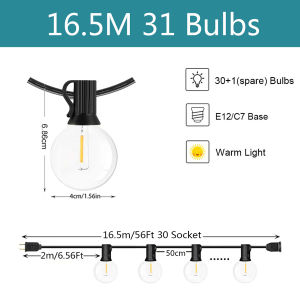 G40 String Lights Outdoor LED Festoon Fairy Patio Rope Garland Lamp Wedding Street Camping Garden Party Decoration Lights