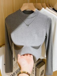 Áo Thun Dài Tay Cổ Đứng Đa Năng Thoải Mái Cho Nữ Mùa Thu Đông Phong Cách Hàn Quốc Chất Liệu Cotton Polyester