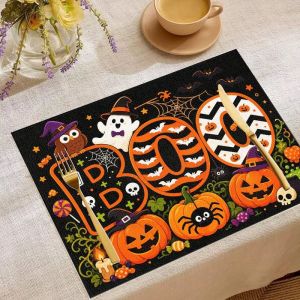 VIKAMA 2/4/6pcs Halloween Meal Mat Pumpkin Head Wizard Skeleton Witch Ghost Owl Bat Table Mat Spooky Desktop Decoration