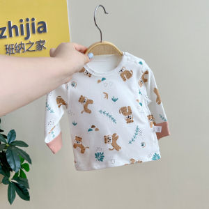 เสื้อฤดูใบไม้ร่วงแขนยาวไร้โครงผ้าฝ้ายแท้สำหรับเด็กทารกเสื้อไหมพรมผ้าฝ้ายเด็กสำหรับผู้ชายและผู้หญิงชุดนอนเสื้อตัวในแบบสี่ฤดู