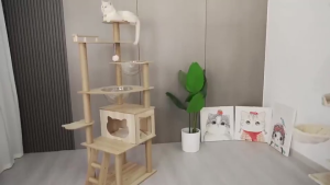 PAPAPET Large cat treecat climbing frame extra tall cat villa 170cm solid wood cat climbing frame suitable for multiple cats .
