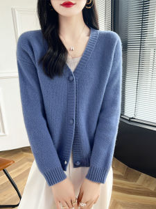 Áo Len Cardigan Cổ Chữ V Ngắn Bằng Len Nguyên Chất Cho Nữ Áo Khoác Ngoài Dài Tay Đa Năng Phong Cách Hàn Quốc Áo Len Cardigan Mùa Xuân Thu