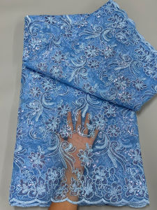 Luxury Hight Quality Nigeria Sequins Net Embroidery Lace Fabric African Mesh Lace Fabric 2025 French Tulle Lac For Women Wedding