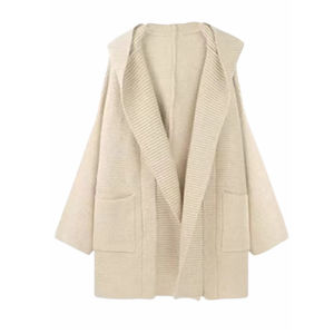 Maillard Retro Large Lapel Hooded Sweater Coat Womens Autumn and Winter Loose and Lazy Style Knitwear Jacket