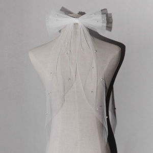 กิ๊บติดผมผ้าคลุมผมสั้นสีขาวประดับโบว์มุก ผ้าคลุมผมเจ้าสาว เครื่องประดับผมแฟชั่น ผ้าคลุมไหล่เด็ก ผ้าคลุมผม