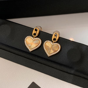 CAFFTI | 925 Sterling Silver Golden Pig Nose Heart Diamond Earrings
