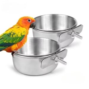 Small Pet Stainless Steel Bowl Parrot Food Bowl Water Bowl Food Cup Water Cup Food Trough Bird Food Cup Fixed Hanging Bowl
