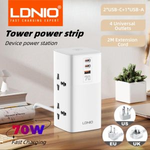 LDNIO Tower Multi Tap Cube Power Strip 70W Charging Stations 4 Outlet Line Filter UK US EU Korean Type Plug To Universal Adapter