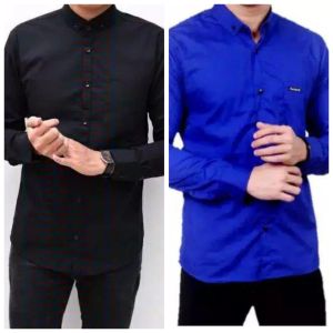 paket 2 pcs 50 ribu kemeja polos lengan panjang pria slimfiting