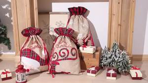 Large Luxury Christmas Gift Bag Handmade Drawstring Linen Packing Bag Elf Merry Christmas Accessories Xmas Decorations Good