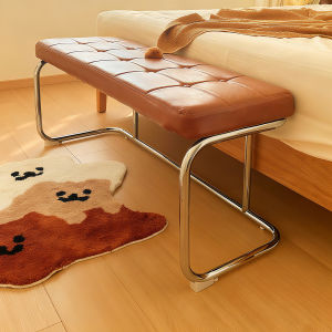 Luxurious Mid-Century Dining Chair Style Bedside Bench Slipper Chair Entrance Seat Cushion Leather Finish Assembled Furniture